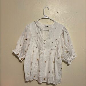 In Bloom Cream Blouse with Gold Floral Embroidery